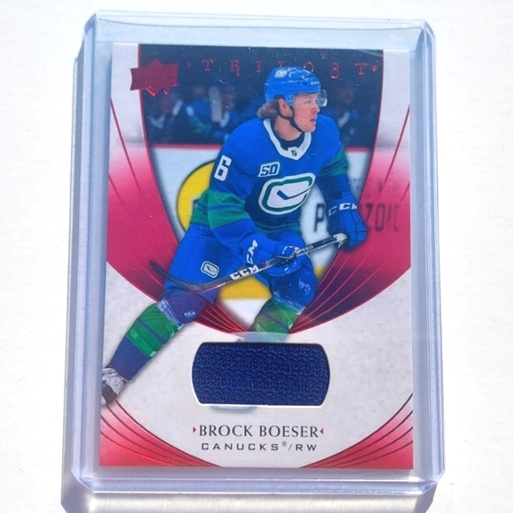 Brock Boeser Trilo3y Game Used Hockey Card 2020/21 Vancouver Canucks - Picture 1 of 2